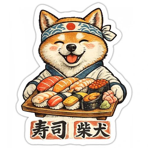 Funny Shiba Inu Sushi Kawaii Dog Tee - Sticker