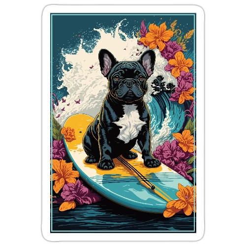 French Bulldog Surfing A Flower Wave - Sticker