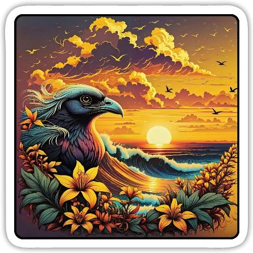 Sunset Wave Bird - Sticker