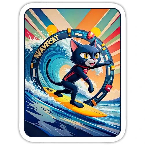 Wavecat Surfing A Rainbow Sunrise - Sticker