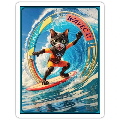 Wavecat Surfing A Wave Portal - Sticker