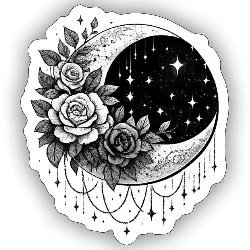Crescent Moon Floral - Sticker