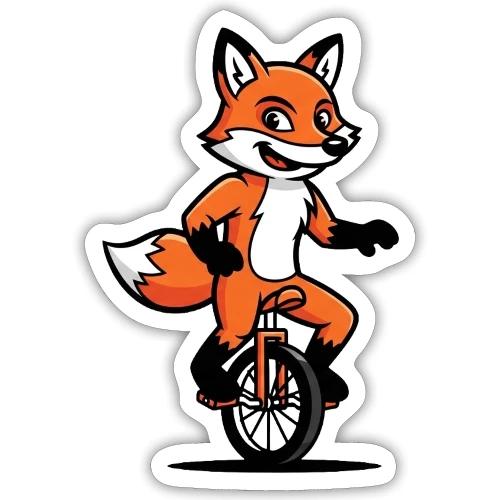 Unicycle Fox Cartoon - Sticker