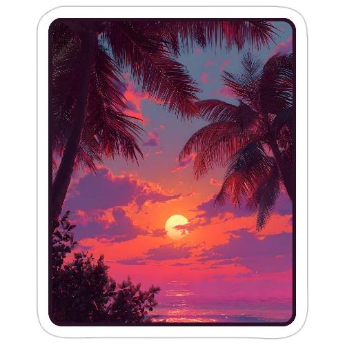 Tropical Sunset Palm Silhouette Design - Sticker