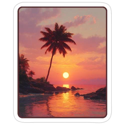 Tropical Beach Sunset Palm Design - Sticker
