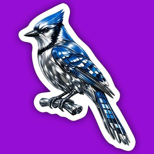Silver Blue Jay on Perch - Sticker