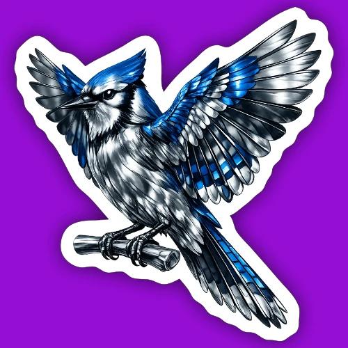 Silver Blue Jay Open Wing Perch - Sticker