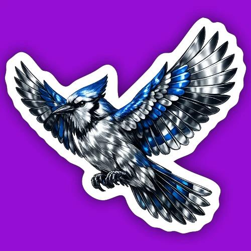 Silver Blue Jay in Flight - Sticker