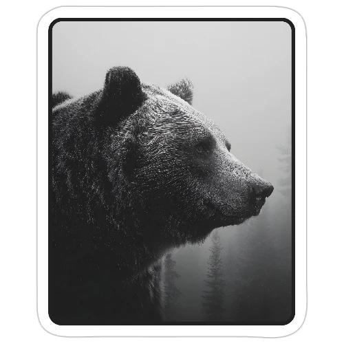 Grizzly Bear Black White Portrait Design - Sticker