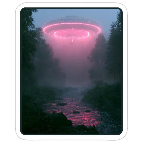 Neon UFO Forest River Design - Sticker