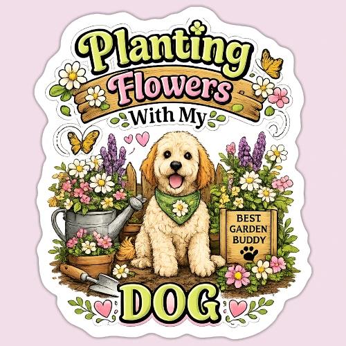Planting Flowers With My Dog - Sticker