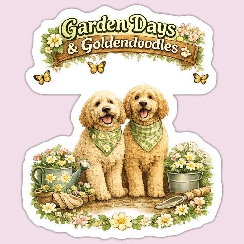 Garden Days & Goldendoodles Cozy Dog Lovers Design - Sticker