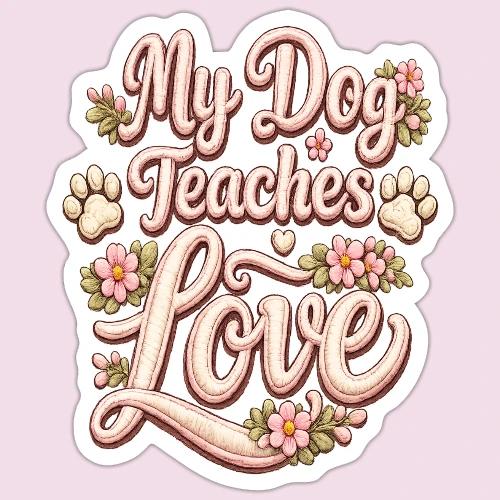 My Dog Teaches Love Faux Embroidery Style - Sticker