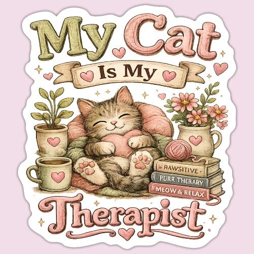 Flux Faux Embroidery My Cat Is My Therapist Design - Sticker