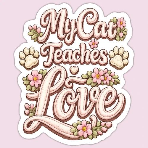My Cat Teaches Love Faux Embroidery Style - Sticker