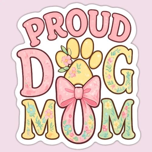 Proud Dog Mom Floral Paw Bow - Sticker