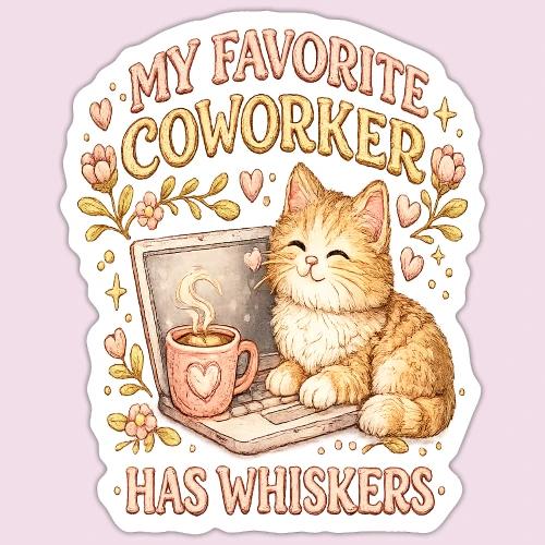 My Favorite Coworker Has Whiskers Faux Stitched - Sticker