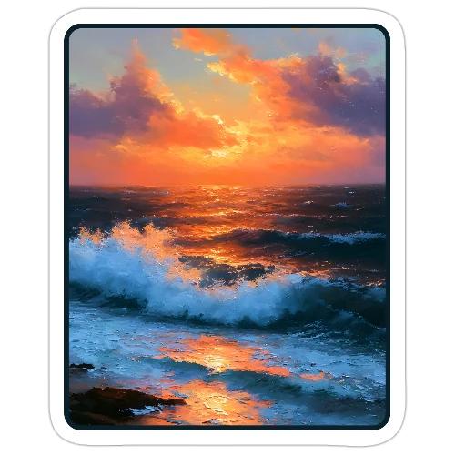Sunset Storm Waves Oil Painting - Sticker