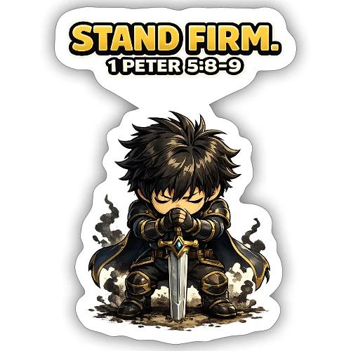 Stand Firm Chibi Warrior | 1 Peter 5:8-9 - Sticker