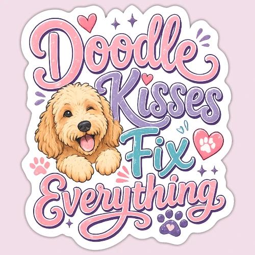 Doodle Kisses Fix Everything Dog Lover Gift - Sticker