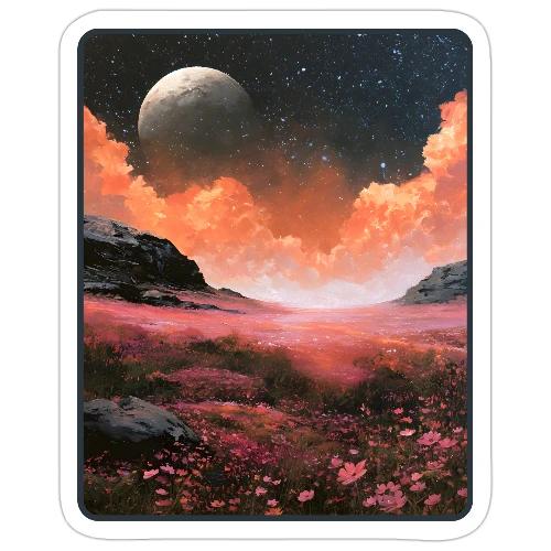 Moonlit Fantasy Flower Landscape - Sticker