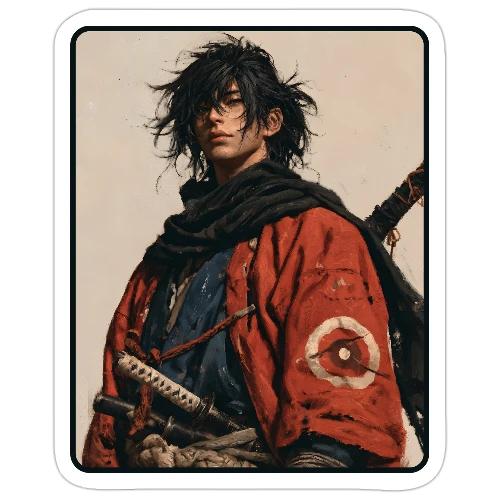 Young Samurai Warrior Portrait - Sticker