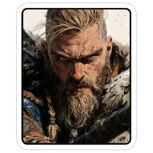 Fierce Viking Warrior Portrait - Sticker
