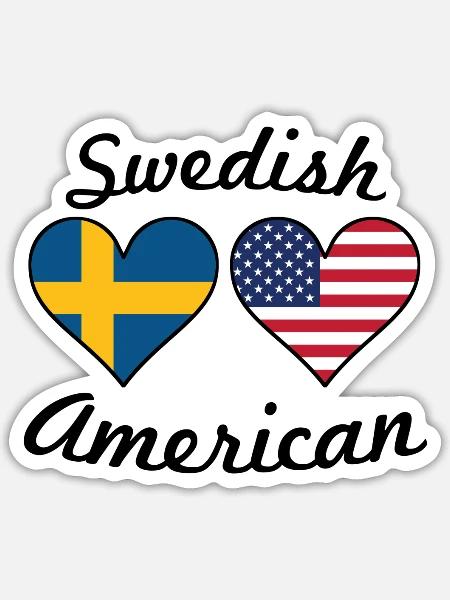 Swedish American Flag Hearts - Sticker - white matte