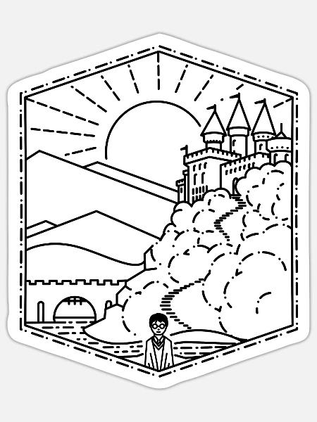 HPotter Wizard Castle lineart - Sticker - white matte