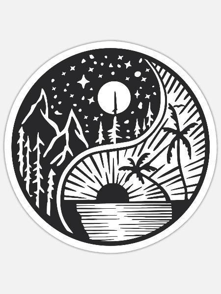 Sun and moon yin yang - Sticker - white matte