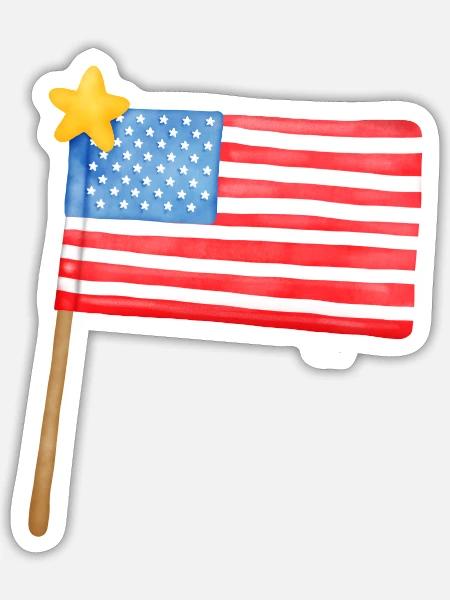 4th of July- flag - Sticker - white matte