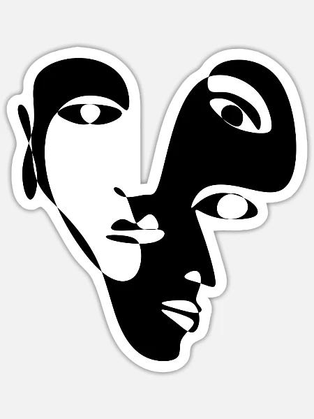 black and white double face art - Sticker - white matte