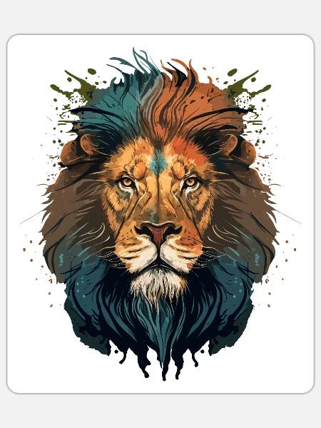 Digital Illustration of a Lion Head - Sticker - white matte