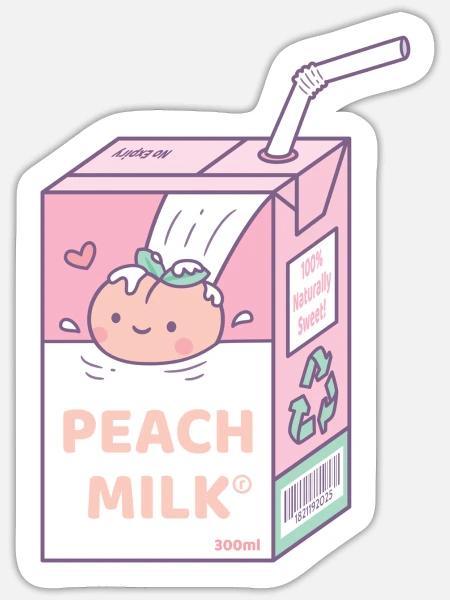 Cute Peach Milk Packet Drink - Sticker - white matte
