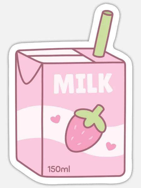 Cute Packet of Strawberry Milk - Sticker - white matte