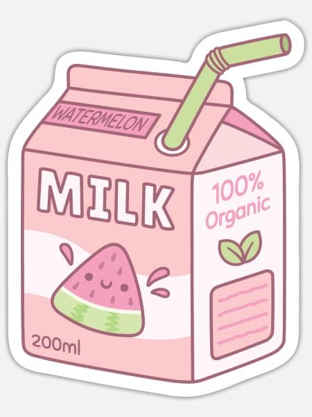 Cute Watermelon Milk Carton Box - Sticker - white matte