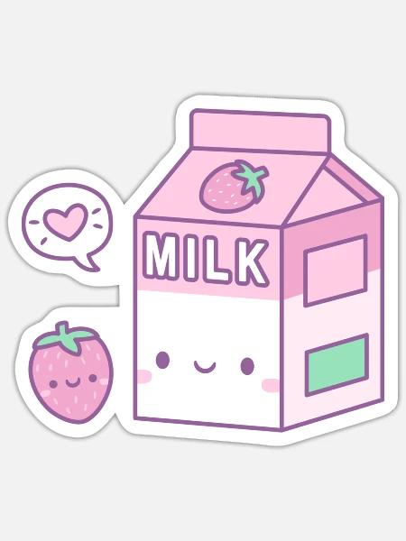 Cute Strawberry Milk Carton - Sticker - white matte