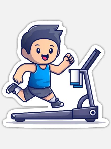 Cute People Running On Treadmill - Sticker - white matte