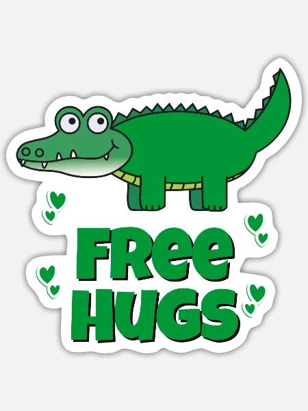 Free Hugs Crocodile Hearts Funny Kids - Sticker - white matte