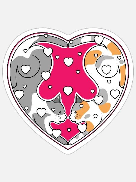 Calico Cat Love Couple - Sticker - white matte