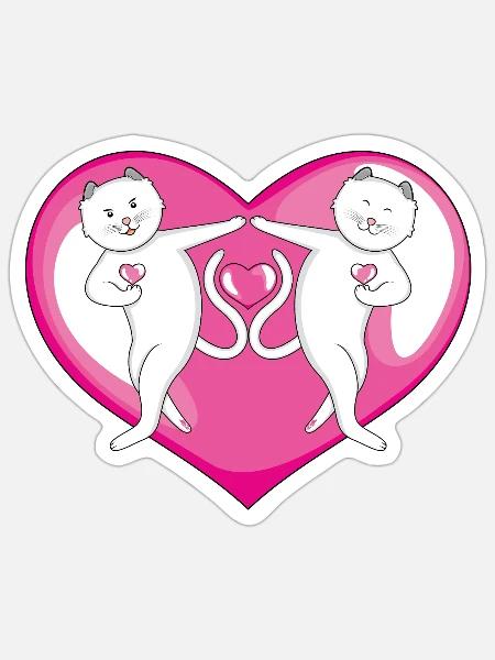 White Cat Love Couple - Sticker - white matte