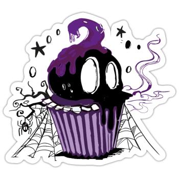 Black Halloween Skull Cupcake - Sticker - white matte - Front