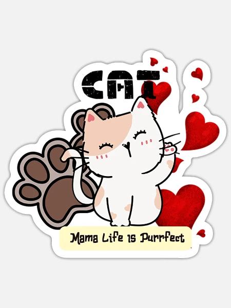 Cat Mama Life Is Purrfect - Sticker - white matte