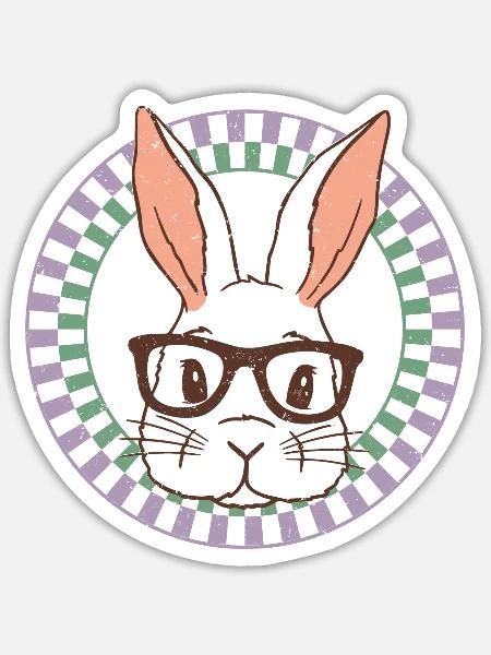 Retro Easter Bunny Face With Glasses Groovy Style - Sticker - white matte