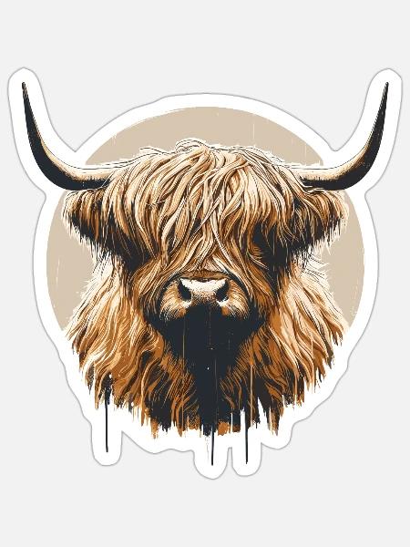 Funny vintage scottish highland cow heilan coo - Sticker - white matte