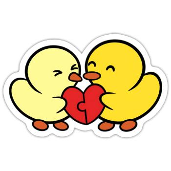 Duckie and Duck Heart Puzzle - Sticker - white matte - Front