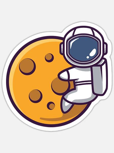 Astronaut hugging a moon - Sticker - white matte