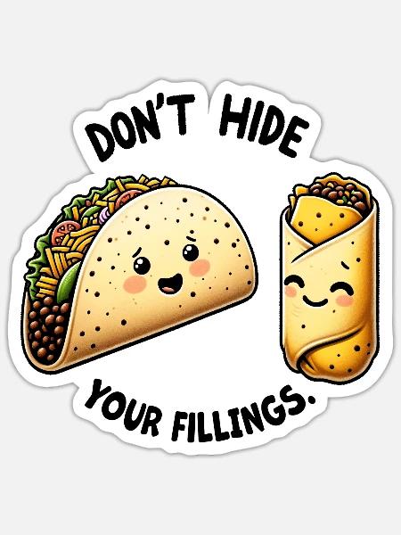 Don t Hide your fillings -Taco Burrito - Sticker - white matte