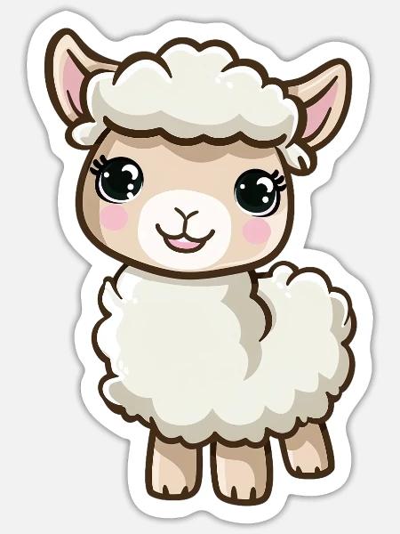 Adorable alpaga duveteux avec de grands yeux - Sticker - blanc mat
