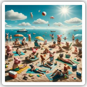 Pigs on the Beach - Sticker - white matte - Front